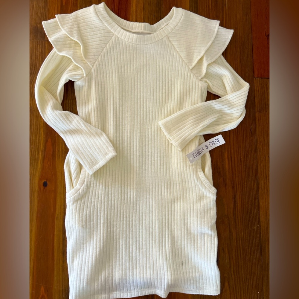 NEW Isabella and Chloe Sweater Dress Girl Size 10 Lined with Side Pockets Cream
